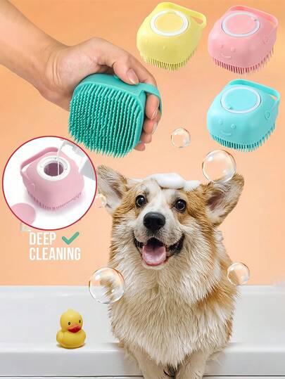 2pcs Pet Bathing Set,Pet Shampoo Brush Pet Bath Brush + Pet Toothbrush, Silicone Massage Rubber Bath Brush, Dog And Cat Bath Massage Glove Brush With Shampoo Reservoir For Dog And Cat Grooming Tools