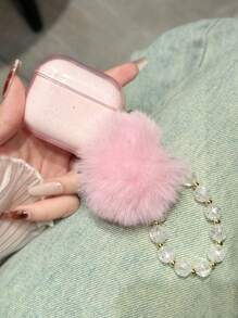 带毛球吊饰的闪光耳机盒,简约时尚,适合日常休闲使用 - 彩色 - 查看 4