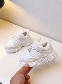 1 Pair Infant/Toddler Beige Sports Shoes With Hook And Loop And Mesh Design, Suitable For Spring And Autumn - Beige - View 1