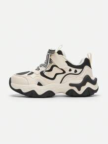 Balabala 女孩厚實的運動鞋，時尚休閒的春季鞋 - 黑白色調 - 查看 2