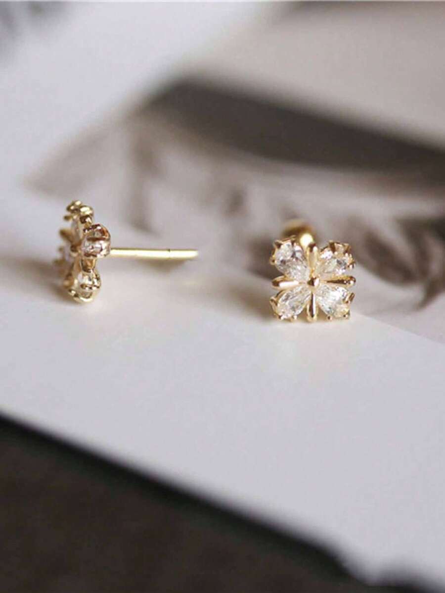 1 Pair Premium S925 Sterling Silver Cubic Zirconia Cross & Flower Stud Earrings, Elegant Fashion Jewelry Gift For Women, Couples, Friends, Holidays