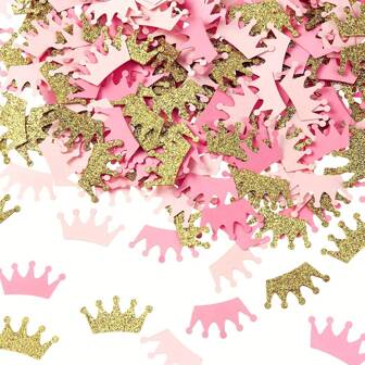 15/30g Crown Confetti, Sparkling Prince And King Crowns,Princess Crown, Birthday Party Table Decoration, Gold Pink,Gold, PVC Material Advanced Reusable