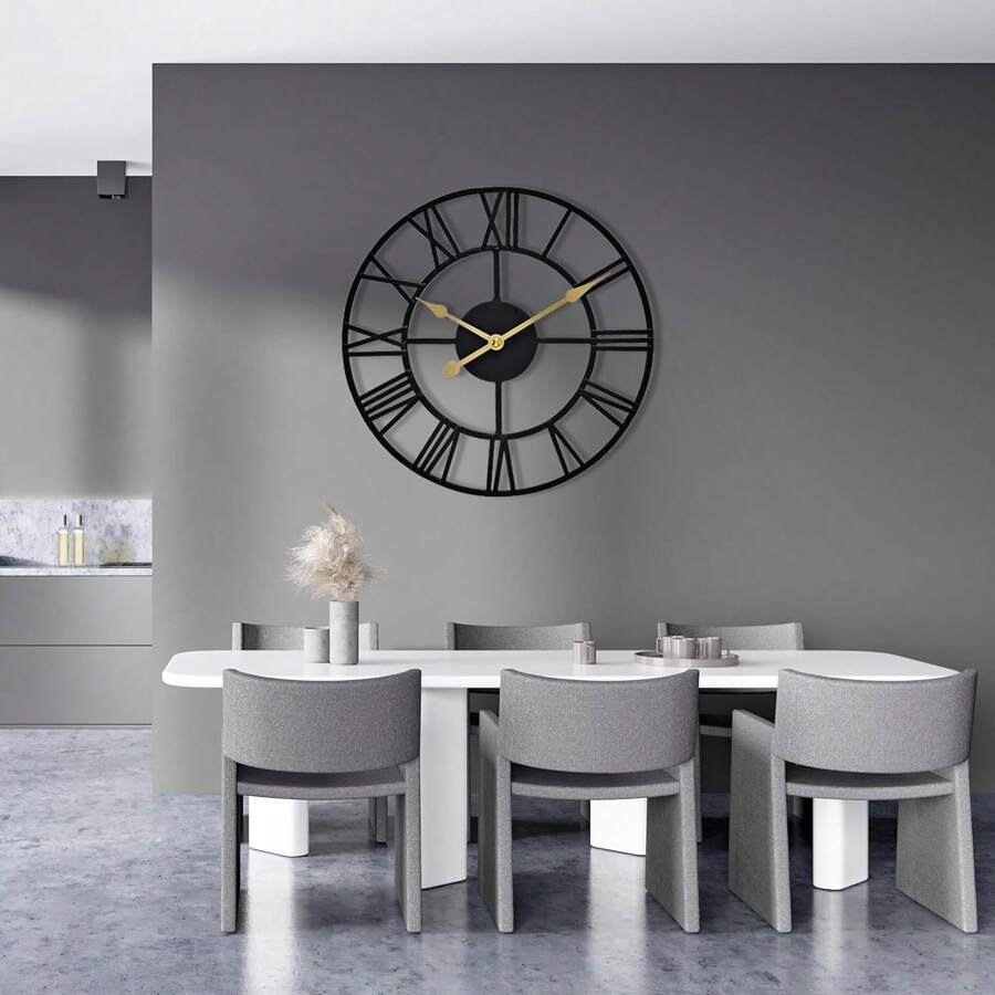 20 Inch Large Wall Clock For Living Room Decor - Big Wall Clock Decorative - Battery Operated - Roman Numeral Analog Large Clock For Bedroom, Room, Home, Kitchen, Office, Wall Decor (Black) - Black - View 1