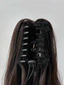 24英寸黑棕色长卷发马尾夹式合成假发接发，自然逼真，女士马尾假发 - 漸層棕色 - 查看 11