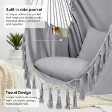 Y- Stop Hammock Chair Hanging Rope Swing Chair, Max 500 Lbs, 2 Seat Cushions Included, Removable Steel Spreader Bar With Anti-Slip Rings, Hardware Kit-For Indoor Or Outdoor(Dark Grey) - Light Grey - View 2