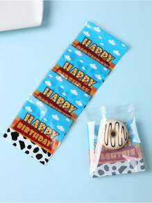 50pcs/100pcs Cartoon Birthday Candy Bags, Self-Sealing Gift Packaging Bags, Cow, Blue Sky & White Cloud Printed Gift Bags, Cake Bags, Transparent Cellophane Candy Bags, Suitable For Lollipops, Cake Pops, Candies, Chocolates And Cookies, Birthday Wedding Party Supplies, Kitchen Accessories, Small Birthday Party Favors - Multicolor - View 3