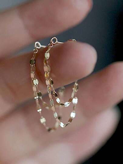 1 Pair Fashionable 925 Sterling Silver Double Layer Tassel Circle Earrings, Elegant Jewelry Gift For Women, Party, Commute, Friends, Couples