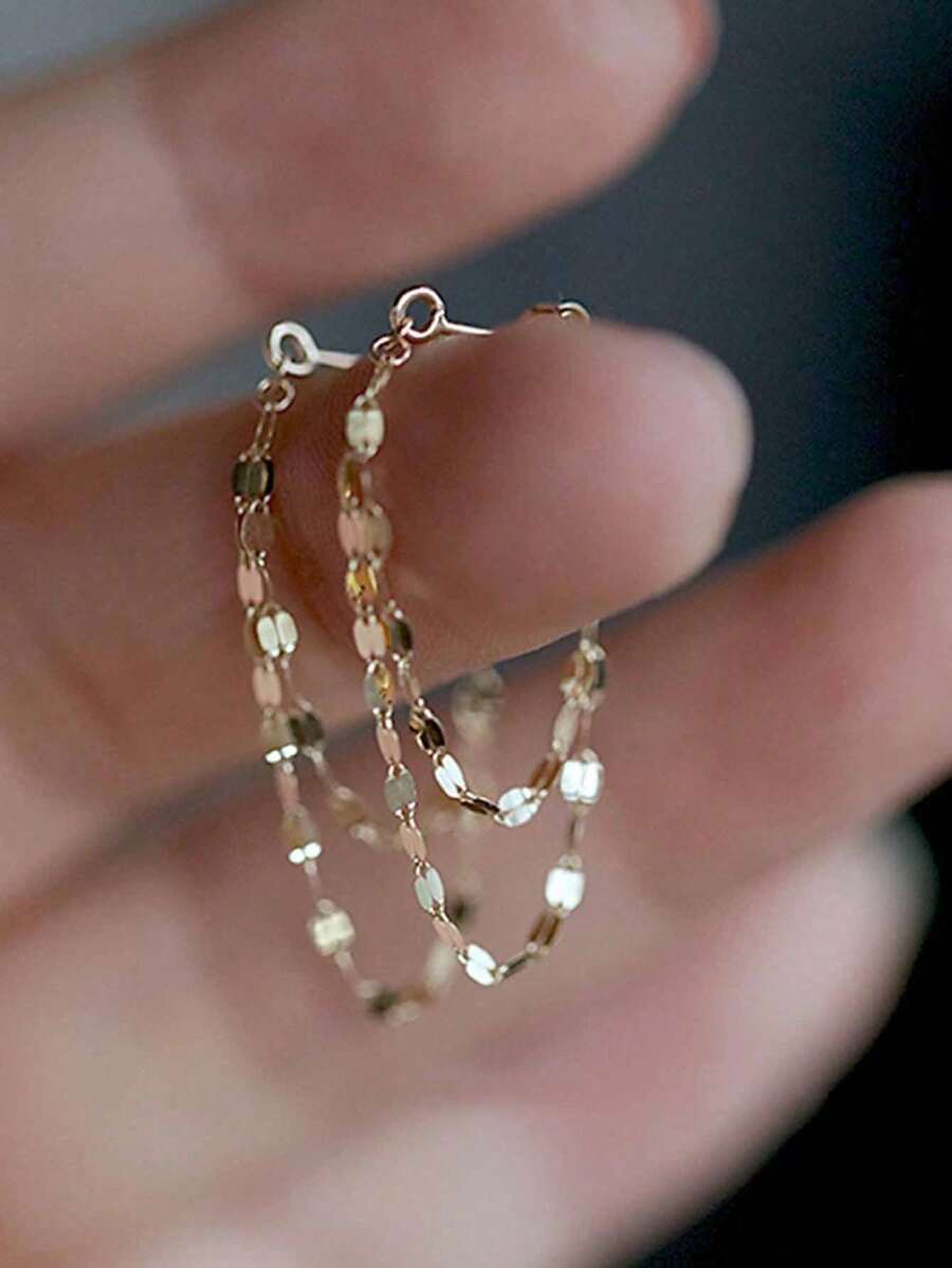 1 Pair Fashionable 925 Sterling Silver Double Layer Tassel Circle Earrings, Elegant Jewelry Gift For Women, Party, Commute, Friends, Couples