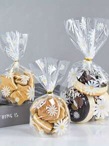 50/100 件雏菊花糖果袋 - 透明饼干烘焙包装袋 - 适用于婚礼、生日和派对 - 礼品包装和派对礼品的理想选择