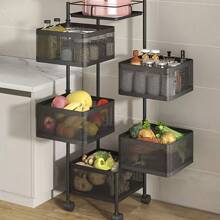 5-Tier Heavy-Duty Rotating Storage Cart With Locking Shelves & 4-Wheel Mobility - No Assembly Required Iron Rolling Cabinet, Pantry, Bathroom - Space-Saving Multi-Purpose Shelving Unit (Fruits, Vegetables, Utensils, Toiletries) - màu đen - Xem 9