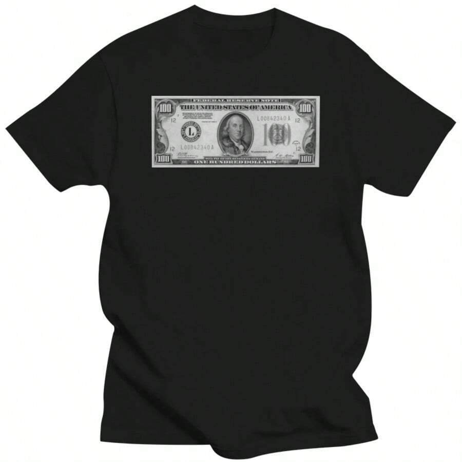 Old One Hundred Dollar Bill Popular Tee (S-Xxl) Money T Shirt $100 Customize Tee Shirt - 黑色 - 查看 1