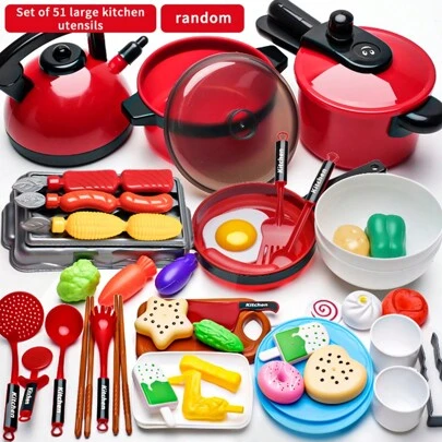 Mini Kitchen Playset, Cooking Role Play Toys, Suitable For 3-8 Years Old Boys And Girls, Includes Realistic Food And Kitchenware Accessories, Helps Children Learn And Develop Imagination.