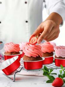 20 件/10 套红色铝箔心形纸杯蛋糕衬垫（带盖）、心形铝箔蛋糕杯（带盖）、迷你心形蛋糕衬垫一次性烤盘、耐热带盖烤杯、心形蛋糕盘、铝箔蛋糕盘心形纸杯蛋糕杯 - 彩色 - 查看 7