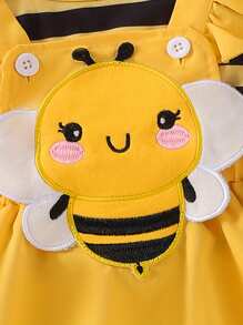 Conjuntos de falda de otoño para niñas pequeñas, mono con mangas voladoras, vestido con tirantes y bordado de abeja/escarabajo, conjuntos de diadema - Amarillo - Ver 8