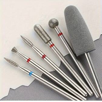 Set de 6 limas de uñas y brocas con rhinestones, brocas para taladro eléctrico de uñas para eliminar uñas acrílicas, suministros para uñas, herramientas para uñas, herramientas de arte de uñas, de vuelta a la escuela, uñas, herramientas para uñas postizas