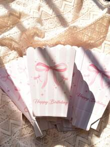 粉色蝴蝶结纸质爆米花盒，用于生日派对装饰，蝴蝶结零食盒，单身婚礼派对装饰，粉色蝴蝶结蛋糕粉碎照片道具 - 粉色 - 查看 2