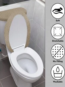 1 Set Solid Color Jacquard Knitted Toilet Seat Lid Cover And Toilet Tank Cover, Stretch Fit Toilet Seat Covers, Bathroom Decor, Fits Most Toilet Tank And Seat Sizes Summer - Khaki - View 3