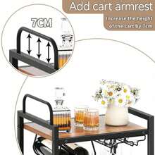Bar Cart For The Home, 3 Tier Kitchen Carts With Wheels, Small Rolling Cart With Glass Holders, Wine Rack, Mini Bar Cart For Kitchen, Dining Room, Living Room, 13.0"D X 17.0"W X 33.8"H, Rustic Brown Outdoor Decor - Brown - View 3