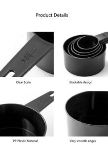 5 件/套塑料量杯和量勺套装，带刻度标记 - 食品安全，灰色和黑色烘焙工具，带安全测量刻度，适用于烹饪和烘焙