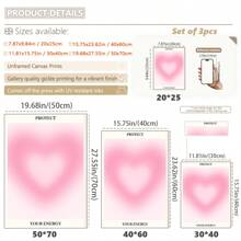 3pcs/Set, Canvas Painting And Poster, Framed, Ready To Hang, I Am Lucky, Everything Works For Me, Mental Health, Pink Aura Energy Gradient Painting, Minimalism, Home Decor, Wall Art, Room Decoration, Creative Gift, Living Room, Bedroom, Dining Room, Office Gifts Birthday Graduation - Multicolor - View 2