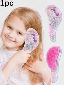 1 件卡通梳防静电按摩儿童独角兽发刷打结梳理淋浴按摩梳子沙龙发饰适合女孩卷发直发长发或短发 - 彩色 - 查看 2