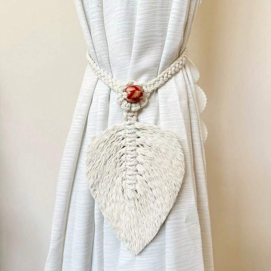 Handmade Woven Leaf Curtain Tie Backs, Boho Style Tasseled Curtain Tie Backs - Multicolor - View 1