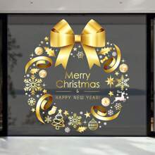 Christmas Window Stickers Bow/Bell Wreath Wall Decals Holiday Window Clings For Party Supplies Decoration - Gold - View 7