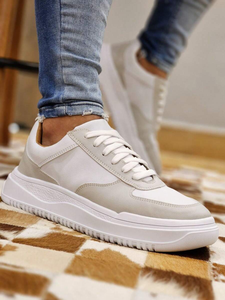 Men's Sneakers High Sole Platform Casual Minimalist Versatile - 白色 - 查看 1