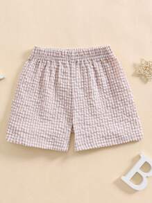 Toddler Baby Boy Girl Shorts Gingham Plaid Shorts Summer Casual Elastic Waist Shorts Pants Bottoms - 卡其色 - 查看 1