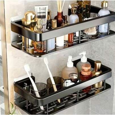 Suporte Prateleira Organizador De Parede Aluminio De Banheiro Retangular Adesivo Sem Furos