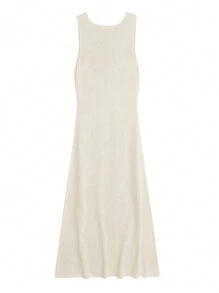 女士优雅 3D 花卉休闲沙滩罩衫连衣裙，适合夏季度假 - 杏色 - 查看 8