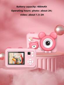 1pc HD Dual Photo Digital Camera Student Mini Cartoon Camera Comes With A Stand As A Gift-Pink - Pink - View 5