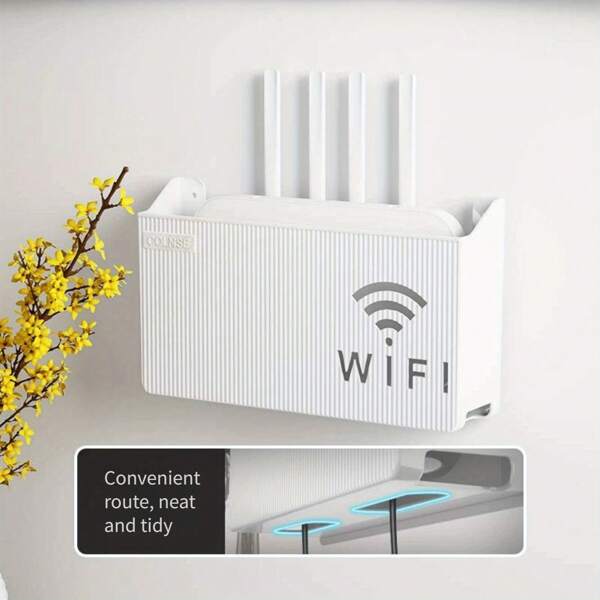 1PC- Wall Storage Box Wireless Wifi TV Set-Top Box Router Storage Shelf Perforation-Free Storage Box Wall HangingRoom Decor