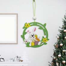 Adornos de Pascua de madera con cuerdas, zanahoria, flor, conejito, adornos colgantes de Pascua para la decoración navideña del hogar. - amarillo claro - Ver 5