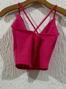 Cropped Top In Neuprene Fabric With Tulle And Extra Shiny With A Cup, Size 36-40 - Rosa Fucsia - Ver 2