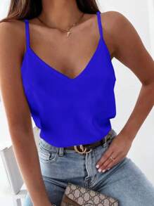 Women's V-Neck Tank Top For Summer - Blue - View 1
