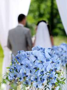 6PCS Artificial Flowers Orchid Stems Bulk Real Touch Large Orchid  For Tall Vase For Home Wedding Decoration Home Wedding Decoration - Baby Blue - View 7