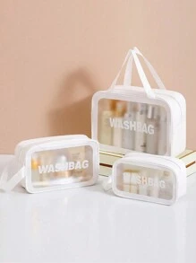 3PCS/1PC 透明化妆包、洗漱包、带字母印花、便携式、半透明 PVC 洗漱用品套装、PU 磨砂沐浴和游泳收纳包、大容量旅行化妆收纳包、化妆包化妆包、化妆包浴室配件返校