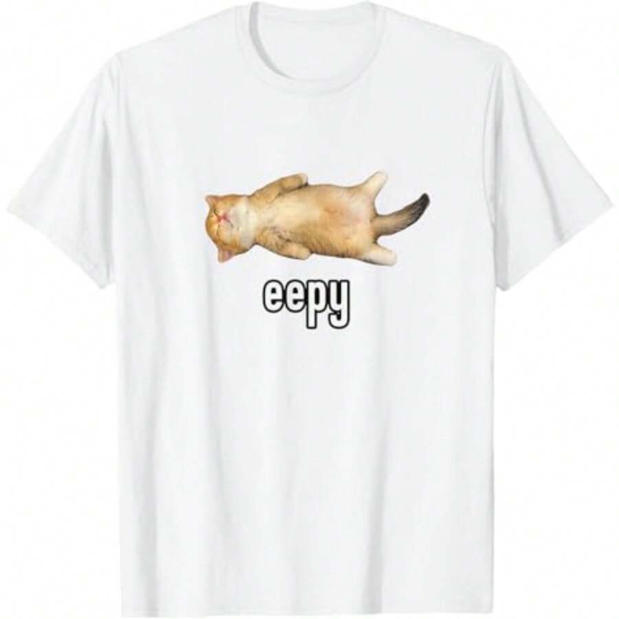 Eepy Cat, Silly Sleepy Cat Meme T-Shirt, Unisex Funny Meme T-Shirt - trắng - Xem 1