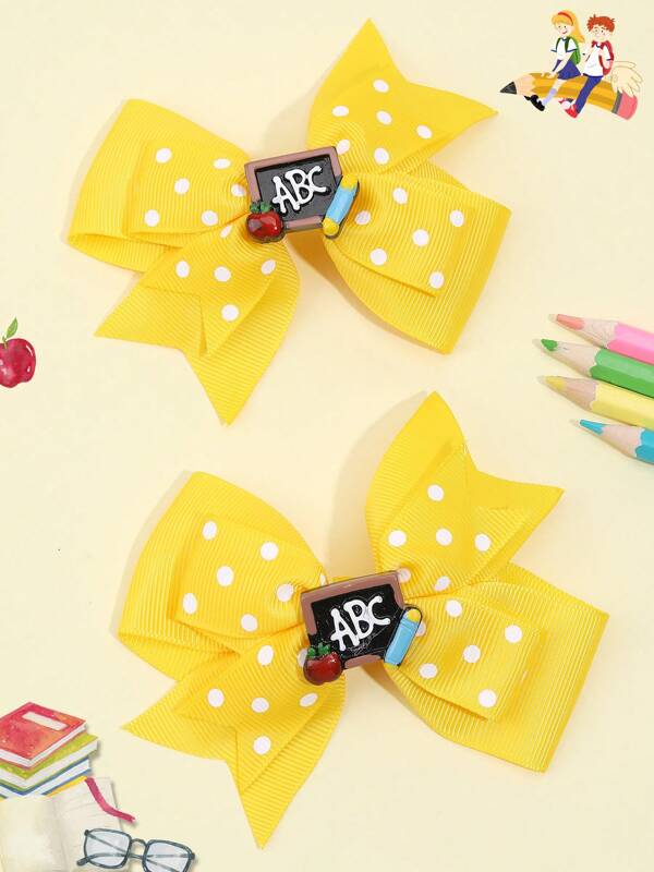 2pcs Back To School Yellow Bow Hair Clips,Fabric Blackboard Accessories Hair Bows,Swallow Tail Hair Accessories For Toddlers Party Gifts