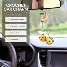 Haak bijen auto achteruitkijkspiegel houder, kamer decoratie, schattige hommel auto hangende ornament, een cadeau voor bijenliefhebbers auto hangend, haak schattige bijen tas ornament, auto interieur decoraties