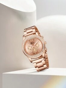 2pcs Fashion Simple Women's Steel Belt Quartz Watch Flower Bracelet Set, Suitable For Daily Matching - Rose Gold - View 4