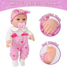 12 英寸可爱逼真娃娃服装套装，包括粉色工作服、发饰、奶嘴和其他配饰