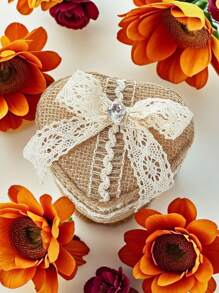 1pc Rustic Heart-Shaped Ring Pillow Box, Wedding Prop - Multicolor - View 6