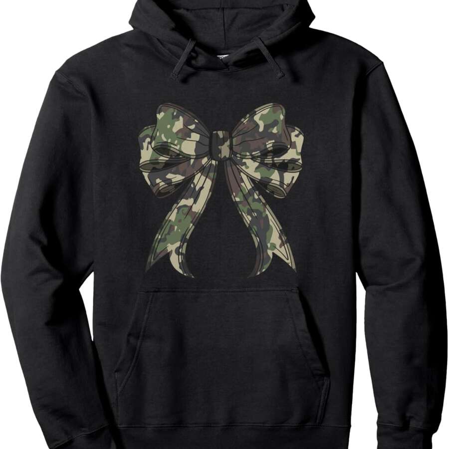 Camouflage Old Camo Coquette Bow Hunting Art For Women Girls Pullover Hoodie - 黑色 - 查看 1