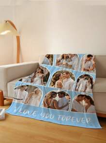 1pc Customized Photo & Name Fleece Blanket, Personalized Funny Blanket With Photo And Name, Best Friend Photo Blanket, Cozy Blanket, Family Face Gift, Wedding/Birthday/Mother's Day/Father's Day Gift For Mom/Dad/Friend - Style 1 - View 3