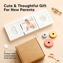 1pc Tri-Fold Photo Frame With Clay Imprint, Baby Hand And Foot Print Set, Newborn Foot Print Keepsake Kit Gifts Birthday Graduation