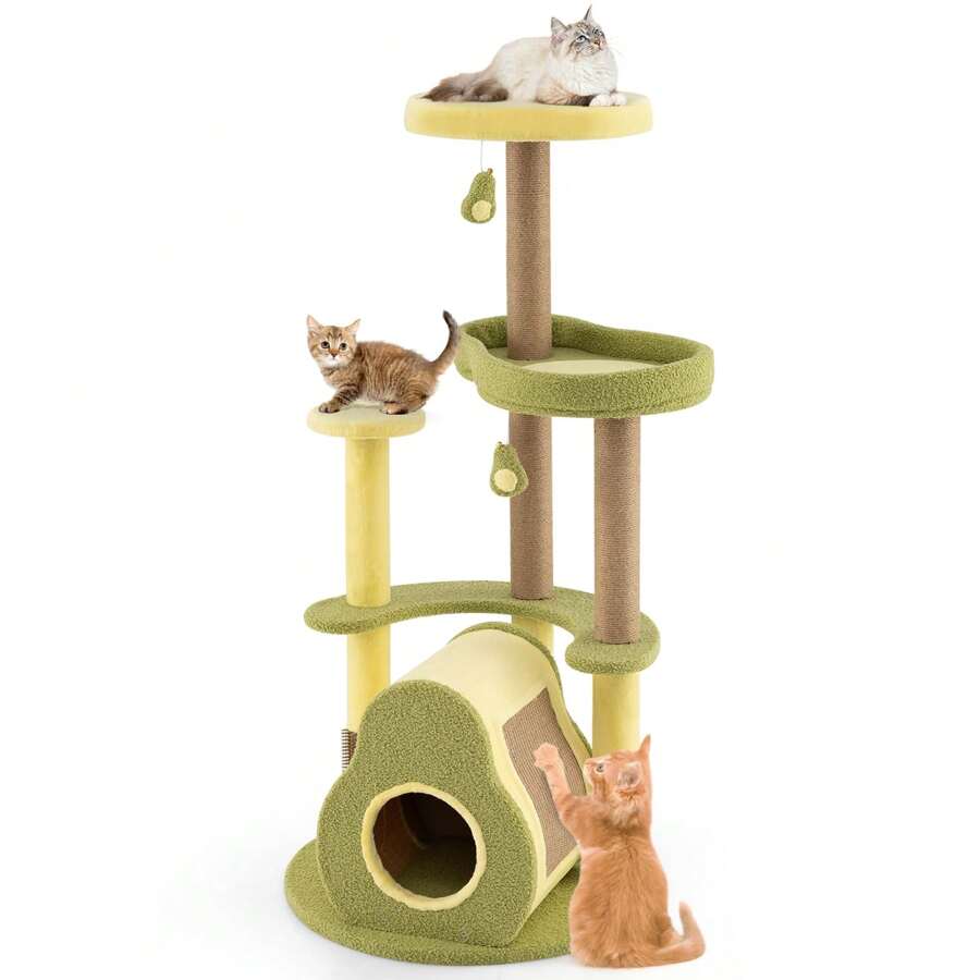 Avocado Cat Tree Multi-Level Cat Tower W/ Private Condo-Green - Green - View 1