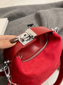 1pc Popular Red Handbag, Refined Women's Fashion Velour Suede Feeling Dumpling Style Bag, Large Capacity Niche Lady's Tote Shoulder Bag, Newest Fashionable Suede Bag For Women - Red - View 6