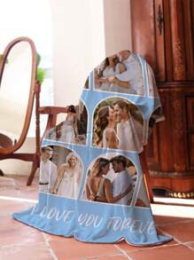 1pc Customized Photo & Name Fleece Blanket, Personalized Funny Blanket With Photo And Name, Best Friend Photo Blanket, Cozy Blanket, Family Face Gift, Wedding/Birthday/Mother's Day/Father's Day Gift For Mom/Dad/Friend - Style 1 - View 6